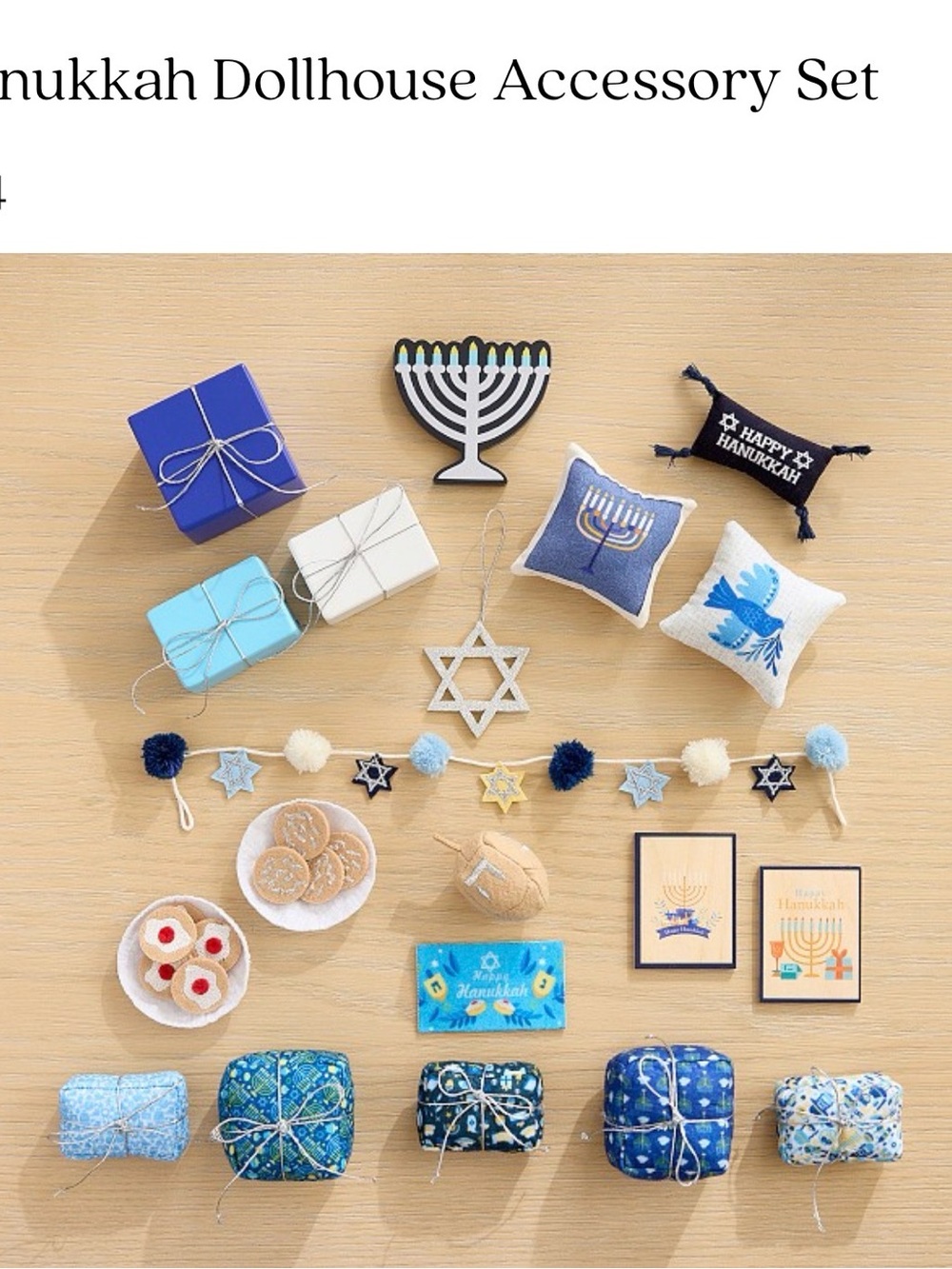 Pottery Barn Hanukkah Dollhouse Accessory Set - Blue and White Mini Holiday Deco